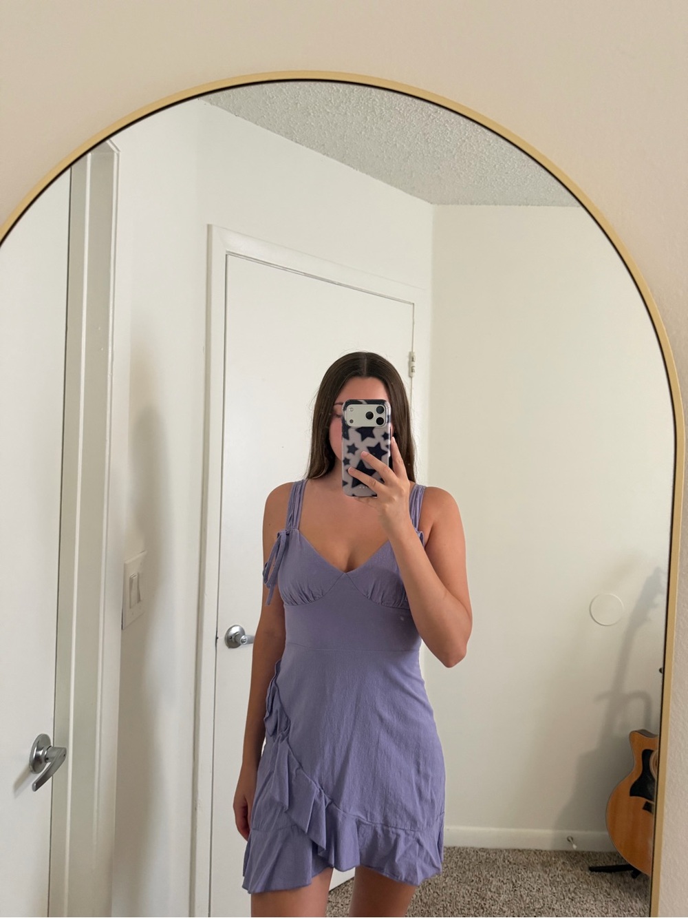 SHEIN Lavender Ruffle Tie-Shoulder Mini Dress